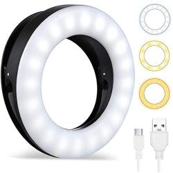 Whellen Selfie Ring Light for Phone Laptop Tablets Camera Photography Video, Rechargeable LED Clip On Light (Black)