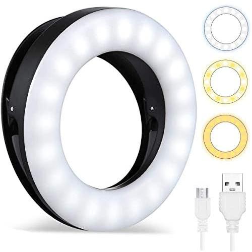 Whellen Selfie Ring Light for Phone Laptop Tablets Camera Photography Video, Rechargeable LED Clip On Light (Black)