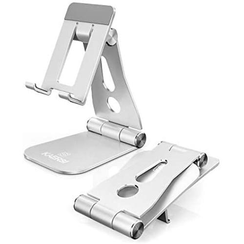 KAERSI Cell Phone Stand, 2 Hinge Adjustable, Foldable Phone Stand Holder Cradle Dock for Desk, Home, Office, Travel. Compatible with Smartphone Android, iPhone 11 Xs XR 8 7 Plus, Tablet iPad (Silver)