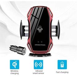 Wirelsss Car Charger,QI Fast Charging Air Vent Holder Auto-Clamping Smart Sensor Phone Holder for Car Compatible with iPhone 11/11 Pro/11 Pro Max/Xs/XR/X/8/8+,Samsung S10/S10+/S9/S9+(Red)