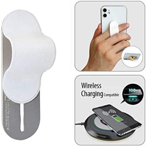 MOMOSTICK_MULTI BAND: Phone Grip/Stand/Holder | Phone Accessories | Phone Handle | Phone Strap | Finger Grip for All Smartphones, PU Leather - White
