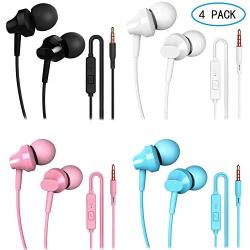 XHNFCU Stereo Earbuds in-Ear Headphones with Microphones Noise Isolating,High Definition and Heavy Bass Earphones,for Mobile Phone,Laptops,Gaming(Black+White+Pink+Blue 4 Pack)