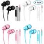 XHNFCU Stereo Earbuds in-Ear Headphones with Microphones Noise Isolating,High Definition and Heavy Bass Earphones,for Mobile Phone,Laptops,Gaming(Black+White+Pink+Blue 4 Pack)