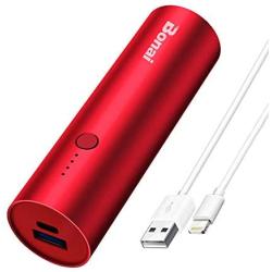 Portable Charger, BONAI Ultra-Compact Aluminum Power Bank 5000mAh Travel, High-Speed Output External Backup Battery Compatible iPhone, iPad, iPod, Samsung, Tablets - Red (Charging Cable Included)