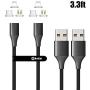 NetDot Gen10 3 in 1 Nylon Braided Magnetic Fast Charging Cable with Side LED Compatible with Micro USB & USB-C Smartphones and i-Product(3.3ft/2 Pack Black)
