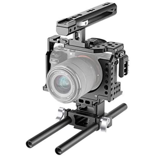 Neewer Camera Video Cage Rig Compatible with Sony A7RIII/A7III Camera, with Top Handle Grip and Cold Shoe Mount, Aviation Aluminum Design for Video Film Movie Making