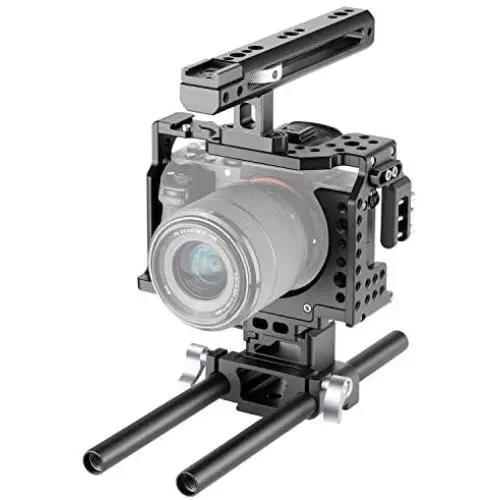 Neewer Camera Video Cage Rig Compatible with Sony A7RIII/A7III Camera, with Top Handle Grip and Cold Shoe Mount, Aviation Aluminum Design for Video Film Movie Making