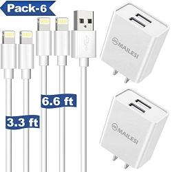 iPhone Chargers iPad Chargers, MAILESI 10W 2 Port Plug Travel Wall Charger Adapter with 2-Pack 6.6-Feet Lightning Cables Charge Sync Compatible with iPhones and iPads