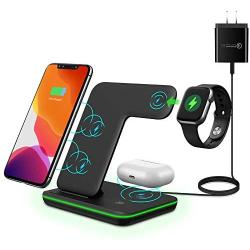 MiromTec/Upgraded/Qi All Wireless Charging Stand, Station for Apple Watch 5 4 3 2, Airpods, iPhone All Qi Enabled Phones (with AC Adapter)