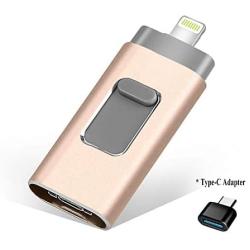 USB Flash Drive 128G, USB Memory Stick 128GB Jump Drive Thumb Drive 3.0 Flash Drive Compatible for iPhone/iPad/PC/Android Password/Touch ID Protected Flash Drive for iOS/iPhone (128G Gold)