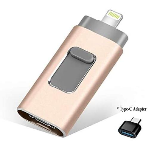USB Flash Drive 128G, USB Memory Stick 128GB Jump Drive Thumb Drive 3.0 Flash Drive Compatible for iPhone/iPad/PC/Android Password/Touch ID Protected Flash Drive for iOS/iPhone (128G Gold)
