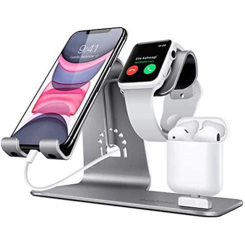Bestand 3 in 1 Stand Holder for iPhone Mobile Phone iWatch and Charging Stand for Airpods Only, Grey (Patented, Airpods Charging Case NOT Contained)