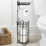 FORUP Freestanding Metal Toilet Paper Roll Holder Stand and Dispenser with Storage Shelf for Cell, Mobile Phone, 4 Raised Feet Bathroom Storage Shelf Organization, Bronze