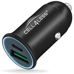 Car Charger Alloy Metal PD 3.0 & QC, Dual Port USB-C PD 3.0 w/Max 30W Output and USB-A QC 3.0 w/Max 22.5W Output - Mini and Portable Charger for iPhone 11, Pro, Max, Note 10, Plus, Edge (Black)