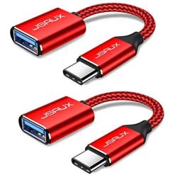 USB C to USB Adapter [2 Pack], JSAUX USB Type C Male to USB 3.0 Female OTG Cable Thunderbolt3 to USB Adapter Compatible with MacBook Pro/Air 2019 2018 2017, Galaxy S20 S20+ Ultra Note 10 S9 S8-Red