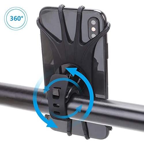 Bike Phone Mount, 360° Rotation Detachable Removable Silicone Bicycle Phone Holder Motorcycle Handlebar Mount Compatible with iPhone Xs Max/XS XR X/6S/7/8 Plus, Galaxy S10+/S10/S10e/S9+/S9/S8 (Black)