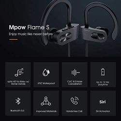 Mpow Flame S Bluetooth Headphones Sports, aptX-HD Bass+ Loud Sound, Bluetooth 5.0 Sport Headphones Running Earbuds W/12H Playtime, IPX7 Waterproof, cVc8.0 Noise Cancelling Mic W/Carrying Case, Black