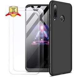 HikerClub Huawei P30 Lite Case with Screen Protector 3 in 1 Hard Plastic Ultra Thin Slim Fit 360 Degree Full Body Protective Shockproof Anti-Scratch Case for Huawei P30 Lite (Black)