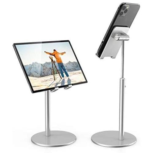 iPad Tablet Holder Stand, Height Angle Adjustable Desktop Cell Phone Stand All Aluminum Compatible with iPhone iPad Pro 11, 9.7, 10.5 Air Mini 4 3 2, Nexus, Tab, Kindle, E-Reader (4-11) - Silver