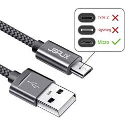 JSAUX Micro USB Cable Android, (2-Pack 6.6FT) Micro USB to USB A High Speed Sync Charger Nylon Braided Cord Compatible Samsung Galaxy S6 S7 Edge J7 Note 5,Kindle,LG,Xbox,PS4,Camera,Smartphones(Grey)