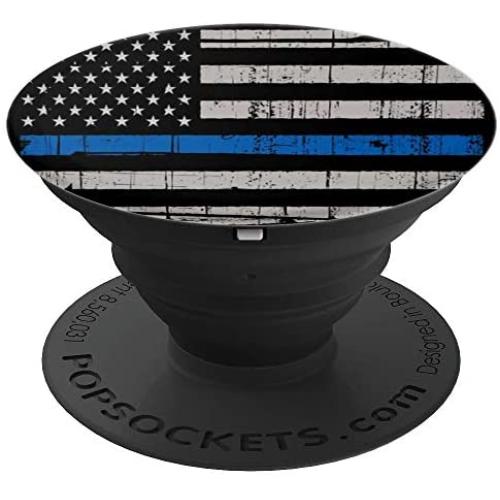 Thin Blue Line American Lives US Flag Distressed Black White PopSockets Grip and Stand for Phones and Tablets