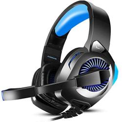 Gaming Headset for PS4, PC, Xbox One, Nintendo Switch, Laptop, PHOINIKAS H9 Xbox One Headset, 7.1 Stereo Sound, Over Ear Headphones with Microphone, Noise Isolating, LED Light, Volume Control (Blue)