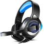 Gaming Headset for PS4, PC, Xbox One, Nintendo Switch, Laptop, PHOINIKAS H9 Xbox One Headset, 7.1 Stereo Sound, Over Ear Headphones with Microphone, Noise Isolating, LED Light, Volume Control (Blue)