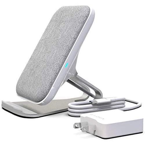 RAIGEN Wireless Charging Stand + Fast Charge AC Adapter Modern Fabric Canvas Design 7.5W for iPhone Xs MAX XR X 8 Plus, 10W for Samsung Galaxy S10 S9 S8 S7 Note 9/8 (Light Grey)