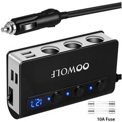 OOWOLF Cigarette Lighter Adapter Quick Charge 3.0 180W 12V/24V 3-Socket Splitter 4 USB Ports Car Power Adapter for GPS, Dash Cam, Sat Nav, Phone, iPad, Tablet, etc