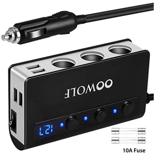 OOWOLF Cigarette Lighter Adapter Quick Charge 3.0 180W 12V/24V 3-Socket Splitter 4 USB Ports Car Power Adapter for GPS, Dash Cam, Sat Nav, Phone, iPad, Tablet, etc