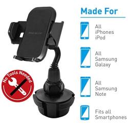 Macally Cup Holder Phone Mount for Car - Adjustable Neck, Base, & Cradle with Quick Release Button - Fits Phones 1.7” to 4.1” Wide & Simple Install - Cell Phone Cup Holder for Car SUV Trucks etc.