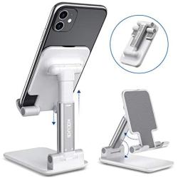 Kocuos Cell Phone Stand, Angle Height Adjustable Foldable Phone Holder Dock Cradle for Desk Compatible with iPhone 11 Pro Se Xs Xs Max Xr X 8 7 6 6s Plus, iPad Mini, All Smartphones (White)