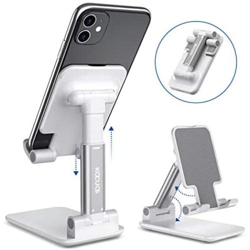 Kocuos Cell Phone Stand, Angle Height Adjustable Foldable Phone Holder Dock Cradle for Desk Compatible with iPhone 11 Pro Se Xs Xs Max Xr X 8 7 6 6s Plus, iPad Mini, All Smartphones (White)