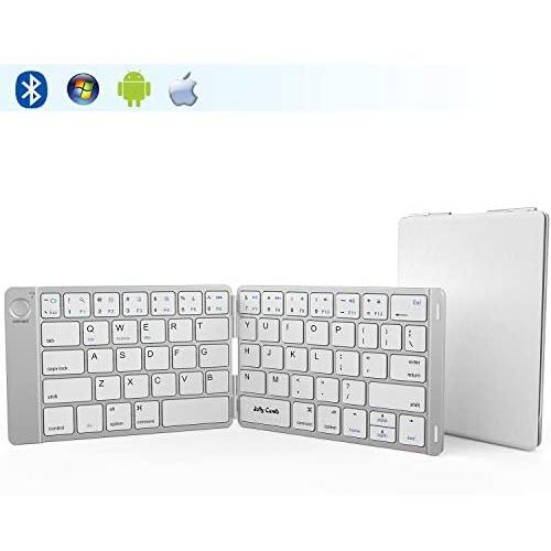 Folding Keyboard, Jelly Comb Ultra Slim Foldable BT Keyboard B047 Rechargeable Pocket Sized Keyboard for All iOS Android Windows Laptop Tablet Smartphone and More (White and Silver)