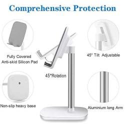 Cell Phone Stand,Adjustable Cell Phone Stand Holder and Desktop Stand Compatible for All Android All iPhone Samsung Phone Tablet Smartphone Stand Convenient Charging (White)