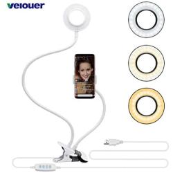 Velouer Selfie Ring Light with Cell Phone Holder Stand for Live Stream/Makeup, LED Camera Lighting [3-Light Mode] with Flexible Arms Compatible with iPhone 8 7 6 Plus X Android (White)