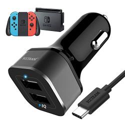 Car Charger for Nintendo Switch - YCCTEAM 5V/4.8A High Speed Play and Charge Two-Port USB Adapter with 6.6ft USB Type C to A Charger Cable Cord