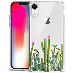 Unov Case Clear with Design Slim Protective Soft TPU Bumper Embossed Pattern [Support Wireless Charging] Cover for iPhone XR 6.1 Inch(Cactus Succulents)