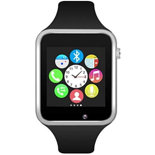 Padgene Bluetooth Smartwatch,Touchscreen Wrist Smart Phone Watch Sports Fitness Tracker with SIM SD Card Slot Camera Pedometer Compatible with iPhone iOS Android for Kids Men Women (Black Silver)