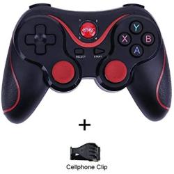 Mobile Gaming Controller T3 Wireless Game Controller Gamepad Bluetooth 3.0 Joystick Joystick for Mobile Phone Tablet TV Box Holder-Black with Stand-,