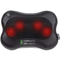 Zyllion Shiatsu Back & Neck Massager – Cordless Rechargeable Kneading Body Massage Pillow with Heat - Black (ZMA-13RB-BK)