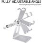 POKANIC Cell Phone Stand Dock Holder Cradle Mount Organizer Charger StationTable, Desktop Bed Office School Kitchen Travel Foldable Portable Adjustable, Multi-Angle Aluminum Non-Slip, Kids (Silver)