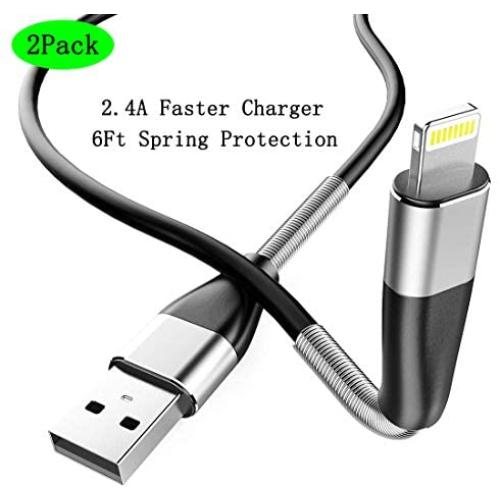 Lightning Cable 6ft iPhone Charger Cable Cord, CyvenSmart Extra Long 6 Foot 2 Pack Spring Protection Charging Cables with Metal Connector for iPhone 11/11Pro/11Max/X/XS/XR/XS Max/8/7/6/iPad Mini Air