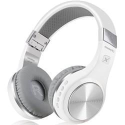 Bluetooth Headphones, Riwbox XBT-80 Folding Stereo Wireless Bluetooth Headphones Over Ear with Microphone and Volume Control, Wireless and Wired Headset for PC/Cell Phones/TV/ipad (Sliver White)