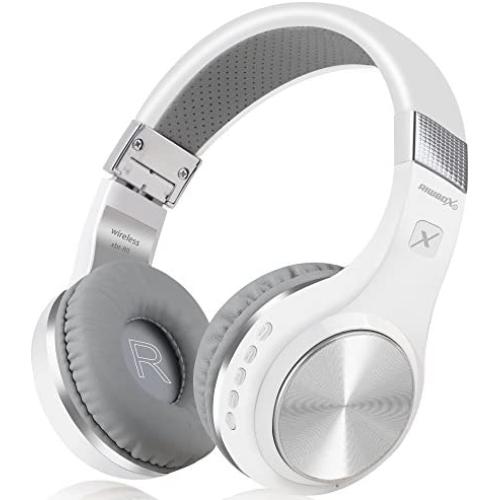 Bluetooth Headphones, Riwbox XBT-80 Folding Stereo Wireless Bluetooth Headphones Over Ear with Microphone and Volume Control, Wireless and Wired Headset for PC/Cell Phones/TV/ipad (Sliver White)