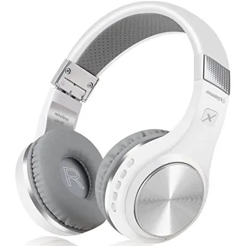 Bluetooth Headphones, Riwbox XBT-80 Folding Stereo Wireless Bluetooth Headphones Over Ear with Microphone and Volume Control, Wireless and Wired Headset for PC/Cell Phones/TV/ipad (Sliver White)