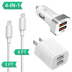 QC 3.0 Car Charger for iPhone XR/8/7/6/Plus/Xs/XS/Max/X/11, Powerful Dual USB iPhone Car Chargers Adapter QC3.0 + 2.4A,Fast Dual USB Port Wall Charger Phone Charger Block Cube,2 X MFI Certified Cables