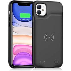 Wireless Charging Battery Case for iPhone 11, Upgraded 6000mAh Portable Protective Charging Case with Qi Wireless Charging for iPhone 11 (6.1 inch) Rechargeable Extended Battery Charger Case (Black)