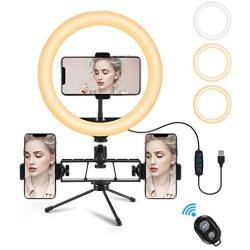 LED Selfie Ring Light 10" for iPhone with Tripod Stand and Phone Holder, Fill Light with Remote Control for Live Stream/Makeup/YouTube Video Compatible for iPhone Android