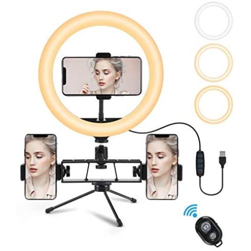 LED Selfie Ring Light 10" for iPhone with Tripod Stand and Phone Holder, Fill Light with Remote Control for Live Stream/Makeup/YouTube Video Compatible for iPhone Android